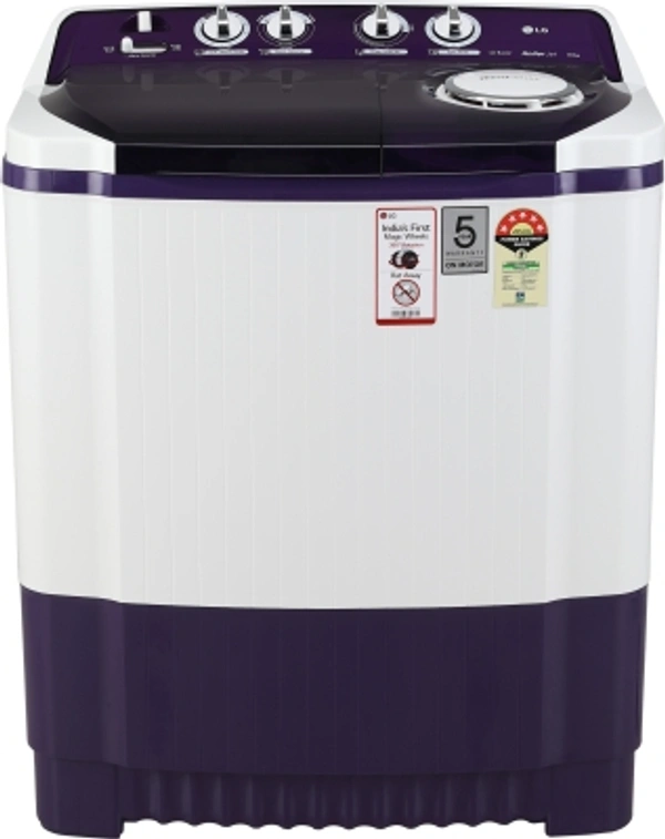 लग 8 Kg 5 Star Semi Auto LG 8 kg 5 star Semi Automatic Top Load Purple, WhiteColor: Dark Gray, PurpleSemi Automatic Top Load1350 rpm  : Higher the spin speed, lower the drying timeNumber of wash programs - 45 Star Rating8 kg10 Days Replacement Policy, No questions asked. - white, standered