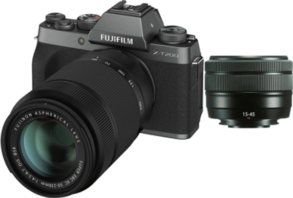 Fujifilm X Series FUJIFILM X Series X-T200 Mirrorless Camera Body with 15-45 mm + 50-230 mm Dual Lens KitVariant: Body with 15-45 mm + 50-230 mm Dual Lens Kit, Body with 15-45 mm LensColor: Black, Black, Grey, Gold, Grey, SilverEffective Pixels: 24.2 MPSensor Type: CMOSWiFi Available4K7 Days Replacement Policy, No questions asked.Hurry, Only 6 left! - Black, standered