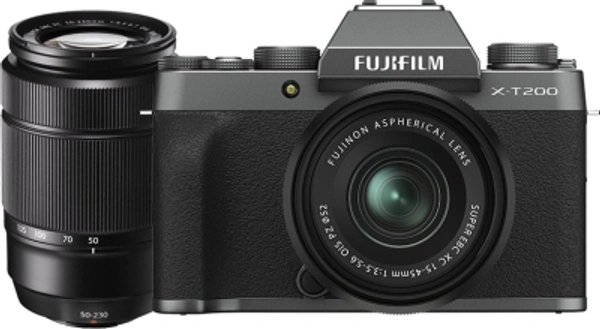 Fujifilm X Series FUJIFILM X Series X-T200 Mirrorless Camera Body with 15-45 mm + 50-230 mm Dual Lens KitVariant: Body with 15-45 mm + 50-230 mm Dual Lens Kit, Body with 15-45 mm LensColor: Black, Black, Grey, Gold, Grey, SilverEffective Pixels: 24.2 MPSensor Type: CMOSWiFi Available4K7 Days Replacement Policy, No questions asked.Hurry, Only 6 left! - Black, standered