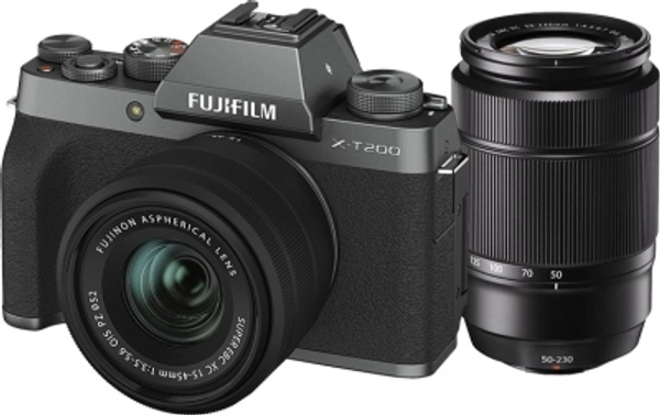 Fujifilm X Series FUJIFILM X Series X-T200 Mirrorless Camera Body with 15-45 mm + 50-230 mm Dual Lens KitVariant: Body with 15-45 mm + 50-230 mm Dual Lens Kit, Body with 15-45 mm LensColor: Black, Black, Grey, Gold, Grey, SilverEffective Pixels: 24.2 MPSensor Type: CMOSWiFi Available4K7 Days Replacement Policy, No questions asked.Hurry, Only 6 left! - Black, standered