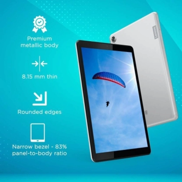 Lenovo M8 Full HD 4 GB RAM 64 GB ROM 8 inches with Wi-Fi+4G Tablet (platinum grey)Connectivity: Wi-Fi+4GStorage: 64 GB4 GB RAM | 64 GB ROM | Expandable Upto 256 GB20.32 cm (8 inches) Display13 MP Primary Camera | 5 MP FrontAndroid 9 Pie | Battery: 5100 mAhVoice Call (Single Sim)Processor: MediaTek Helio P22T Tab Octa-Core Processor7 Days Replacement Policy, No questions asked. - Black, standered