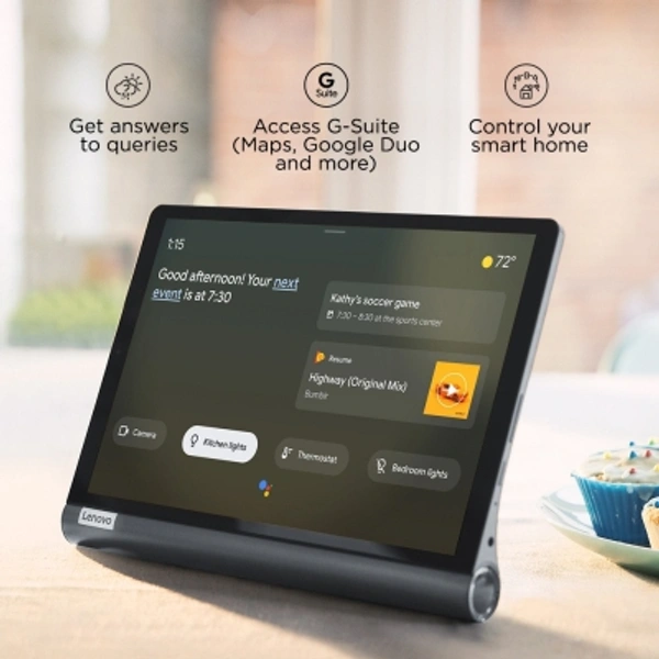 Lenovo Yoga Smart Tab with Google Assistant 4 GB RAM 64 GB ROM 10.1 inch with Wi-Fi+4G Tablet (Iron Grey)Connectivity: Wi-Fi+4GStorage: 64 GB4 GB RAM | 64 GB ROM | Expandable Upto 256 GB25.65 cm (10.1 inch) Full HD Display8 MP Primary Camera | 5 MP FrontAndroid 10 | Battery: 7000 mAh Lithium PolymerVoice Call (Single Sim, LTE)Processor: Qualcomm Snapdragon 439 Octa Core (4 x A53 at - Black, standered