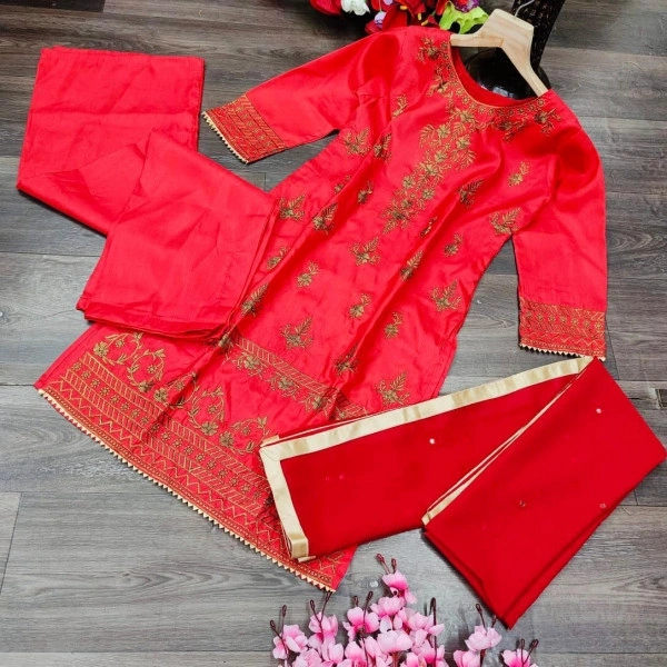 Charmlook Online Payment 🌹 Kurty With Plazo - Red, Free