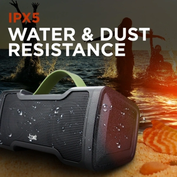 Boat Stone1000 boAt Stone 1000 14 W Portable Bluetooth SpeakerColor: Black, Navy BluePower Output(RMS): 14 WPower Source: USB CableBattery life: 8 hrs | Charging time: 4 hrsBluetooth Version: 2.1Wireless range: 10 mWireless music streaming via BluetoothBuilt-in mic for hands free callingUsing simple touch controls change music tracks and control volumeIPX 5 splashproof- Enjoy music even in the sh - Black, standered