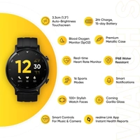 Realm Watch S Display realme Watch SDisplay Size: 1.3 inch, 33 mm3.3cm (1.3 inch) Auto Brightness TouchscreenHeart Rate & Blood Oxygen Monitor, IP68 Water Resistant with 16 Sport Modes100+ Stylish Watch Faces to be Updated via OTA | Aluminium Alloy Case for a Premium Look and DurabilityMagnetic Charging Base for Hassle-free ChargingTouchscreenFitness & OutdoorBattery Runtime: Upto 15 days7 day seller re - Black, standerd
