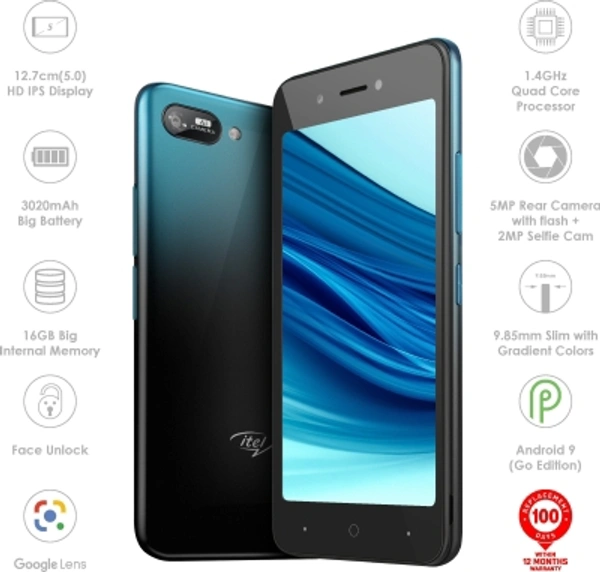 Itel A 25 Itel A25 (Gradation sea Blue, 16 GB)1 GB RAM | 16 GB ROM | Expandable Upto 32 GB12.7 cm (5 inch) HD Display5MP Rear Camera | 2MP Front Camera3020 mAh BatteryCortex A53 architecture (Quad core) Processor7 Days Replacement Policy, No questions asked. - Sea Blue, standerd