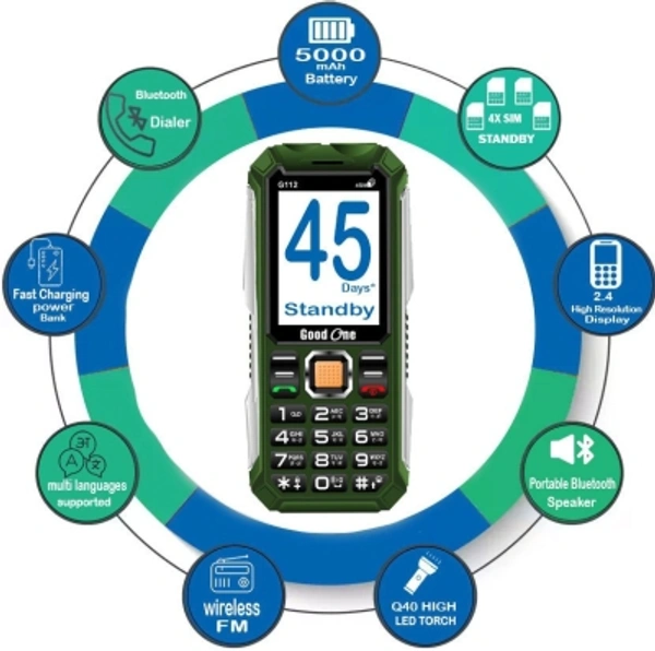Kechaoda Good One G 112 Good One G112Color: Blue, Green256 MB RAM | 256 MB ROM6.1 cm (2.4 inch) Display2MP Rear Camera5000 mAh Battery7 Days Replacement Policy, No questions asked. - Green, standered