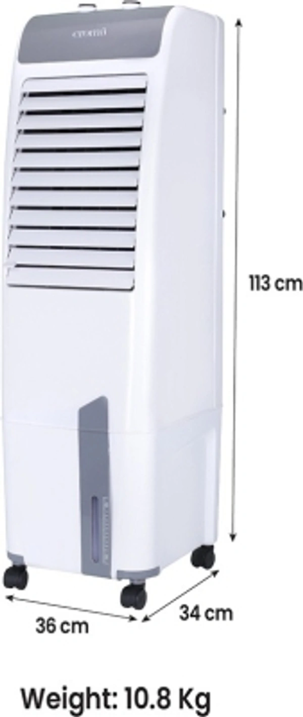 Caroma 29 L Croma 29 L Tower Air CoolerColor: Grey, WhiteCapacity: 29 LCooling Area: 280 sq ftAir Throw: 28 ftHeight: 113 cmTank Capacity: 29 LPower Consumption - Cooling: 155 W3 Speed SettingsType: Tower7 Days Replacement Policy, No questions asked. - white, standered