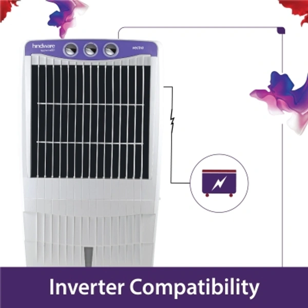 Hindware 85 L Desert Air CoolerColor: LavenderCapacity: 85 LCooling Area: 450 sqftAir Throw: 40 ftHeight: 1100 mmTank Capacity: 85 LPower Consumption - Cooling: 200 W3 Speed SettingsType: Desert7 Days Replacement Policy, No questions asked. - Multicoulor, standered