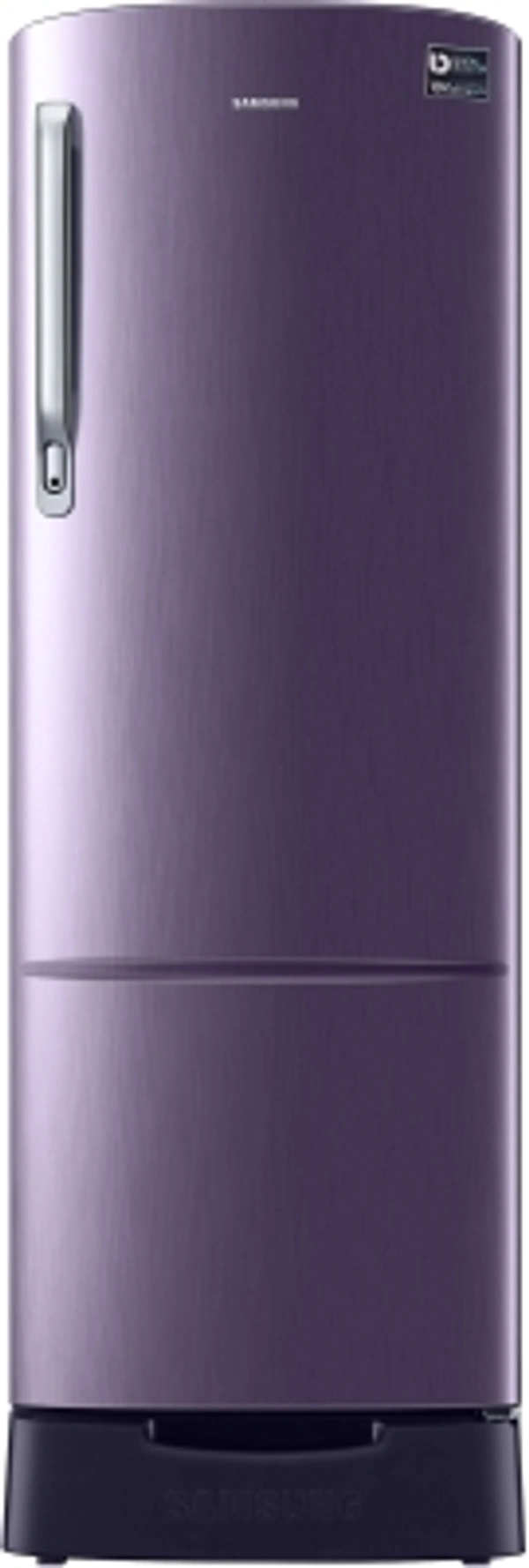 Samsung255L SAMSUNG 255 L Direct Cool Single Door 3 Star Refrigerator with Base DrawerWith Base Drawer: Yes255 L : Good for families of 3-5 membersDigital Inverter Compressor3 Star : For Energy savings up to 35%Direct Cool : Economical, consumes less electricity, requires manual defrostingBase Stand with Drawer : For storing items that don't need cooling (Onion, Potato etc.)10 Days Replacement - standered, As in photo