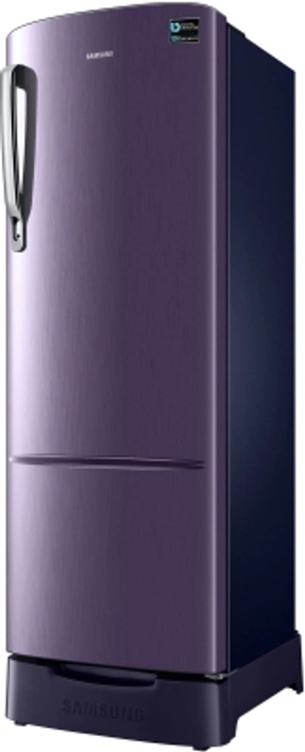 Samsung255L SAMSUNG 255 L Direct Cool Single Door 3 Star Refrigerator with Base DrawerWith Base Drawer: Yes255 L : Good for families of 3-5 membersDigital Inverter Compressor3 Star : For Energy savings up to 35%Direct Cool : Economical, consumes less electricity, requires manual defrostingBase Stand with Drawer : For storing items that don't need cooling (Onion, Potato etc.)10 Days Replacement - standered, As in photo