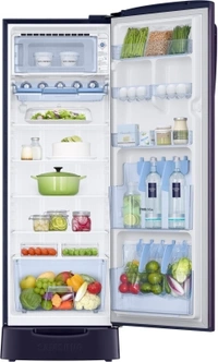 Samsung255L SAMSUNG 255 L Direct Cool Single Door 3 Star Refrigerator with Base DrawerWith Base Drawer: Yes255 L : Good for families of 3-5 membersDigital Inverter Compressor3 Star : For Energy savings up to 35%Direct Cool : Economical, consumes less electricity, requires manual defrostingBase Stand with Drawer : For storing items that don't need cooling (Onion, Potato etc.)10 Days Replacement - standered, As in photo