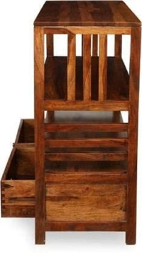 Charmlook VIvek Wood Solid Wood Console TableRectangularWidth x Height: 90 x 76 cm (2 ft 11 in x 2 ft 5 in)Suitable For: Living RoomStorage IncludedPre Assembled (Ready to Use)10 Days Return Policy, No questions asked. - Golden brown, king