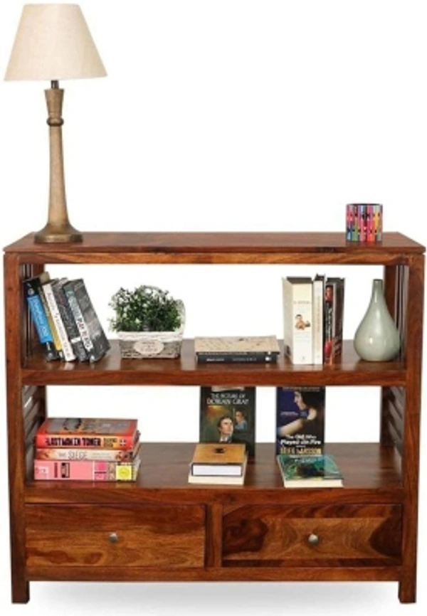 Charmlook VIvek Wood Solid Wood Console TableRectangularWidth x Height: 90 x 76 cm (2 ft 11 in x 2 ft 5 in)Suitable For: Living RoomStorage IncludedPre Assembled (Ready to Use)10 Days Return Policy, No questions asked. - Golden brown, king