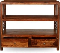 Charmlook VIvek Wood Solid Wood Console TableRectangularWidth x Height: 90 x 76 cm (2 ft 11 in x 2 ft 5 in)Suitable For: Living RoomStorage IncludedPre Assembled (Ready to Use)10 Days Return Policy, No questions asked. - Golden brown, king
