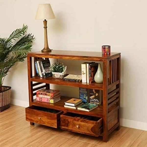 Charmlook VIvek Wood Solid Wood Console TableRectangularWidth x Height: 90 x 76 cm (2 ft 11 in x 2 ft 5 in)Suitable For: Living RoomStorage IncludedPre Assembled (Ready to Use)10 Days Return Policy, No questions asked. - Golden brown, king