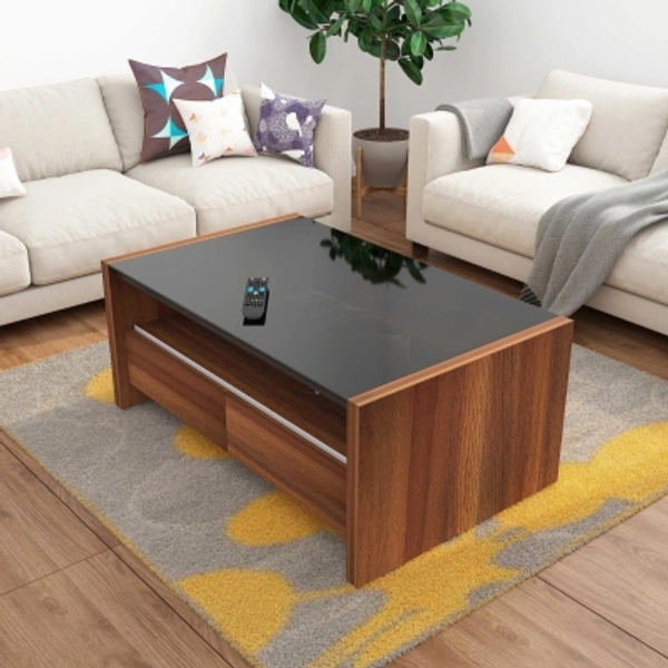 Charmlook Studio Kook Jazz Compact Glass Coffee TableFinish Color: Junglewood, Sleeperwood, WalnutParticle BoardMetalW x H x D: 98 cm x 45 cm x 60 cm (3 ft 2 in x 1 ft 5 in x 1 ft 11 in)Storage IncludedPre Assembled (Ready to Use)10 Days Replacement Policy, No questions asked.Hurry, Only a few left! - Brown, king