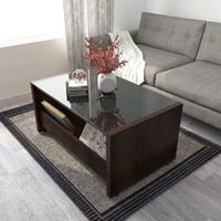 Charmlook Studio Kook Jazz Compact Glass Coffee TableFinish Color: Junglewood, Sleeperwood, WalnutParticle BoardMetalW x H x D: 98 cm x 45 cm x 60 cm (3 ft 2 in x 1 ft 5 in x 1 ft 11 in)Storage IncludedPre Assembled (Ready to Use)10 Days Replacement Policy, No questions asked.Hurry, Only a few left! - Brown, king