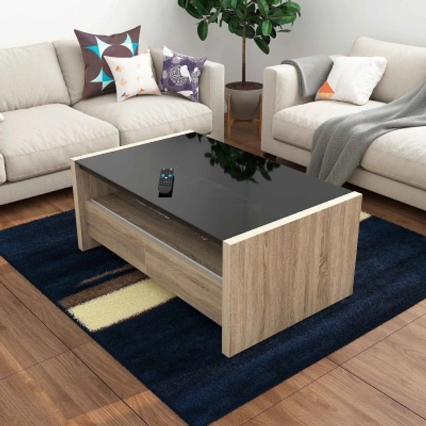 Charmlook Studio Kook Jazz Compact Glass Coffee TableFinish Color: Junglewood, Sleeperwood, WalnutParticle BoardMetalW x H x D: 98 cm x 45 cm x 60 cm (3 ft 2 in x 1 ft 5 in x 1 ft 11 in)Storage IncludedPre Assembled (Ready to Use)10 Days Replacement Policy, No questions asked.Hurry, Only a few left! - Brown, king