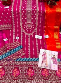 Charmlook SHREE FAB* PRESENTSNAME:- *S 144**Ready To Ship*	 *_🔽Details🔽_*Top:- Heavy Georjet with Heavy  Embroidery  (With Santoon Inner)	Bottam:- SantoonDupatta:- Naylon Jaqard With Lace		 	Shipping Charges Extra*Book Ur Order Now**Pr - Multicoloured, s144