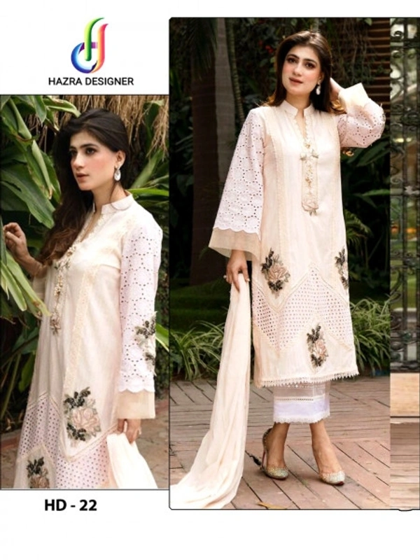 Charmlook 🎁 *HAZRA DESIGNER* Today we are launching Pakistani  Concept...		💕 *HD - 22* 💕		 	 	 	 		 	 	 👇🏻Fabric details 👇🏻👗 TOP :  COTTON  WITH HEAVY EMBROIDERY &amp; HAND DIAMOND/GLASS WORK	SLEEVES :  COTTON WITH EMBROIDERY &amp; HAND WORK💐BOTTOM- COTTON WITH EMBROIDERY PATCH🔺DUPATTA:- NAZNEEN WITH EMBRODERY WORK	 *Singles Available*	 	  - Multicolour, HD 22