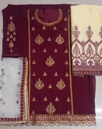 Charmlook Ladies VIP Pakistani Suit - Multicolour, semi stitched Free Full size