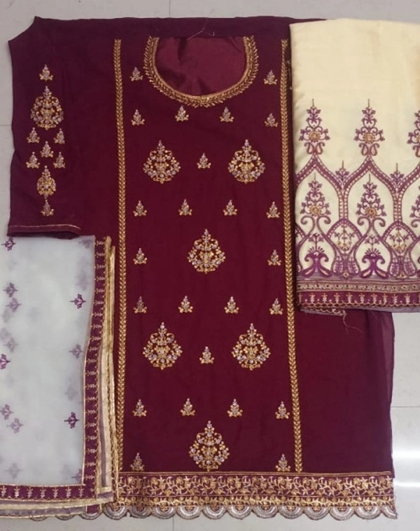 Charmlook Ladies VIP Pakistani Suit - Multicolour, semi stitched Free Full size