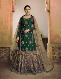 Charmlook Ladies VIP Pakistani Suit - Multicolour, semi stitched Free Full size
