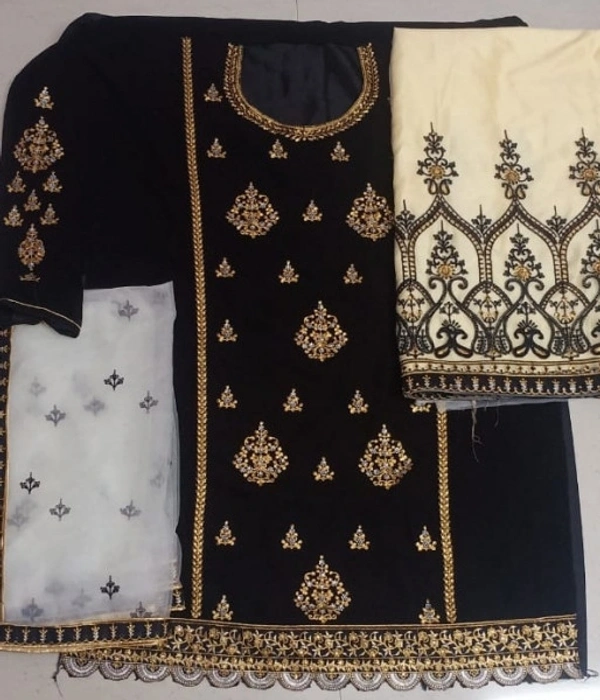 Charmlook Ladies VIP Pakistani Suit - Multicolour, semi stitched Free Full size