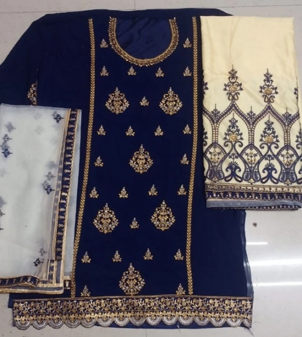 Charmlook Ladies VIP Pakistani Suit - Multicolour, semi stitched Free Full size