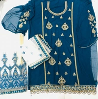Charmlook Ladies VIP Pakistani Suit - Multicolour, semi stitched Free Full size