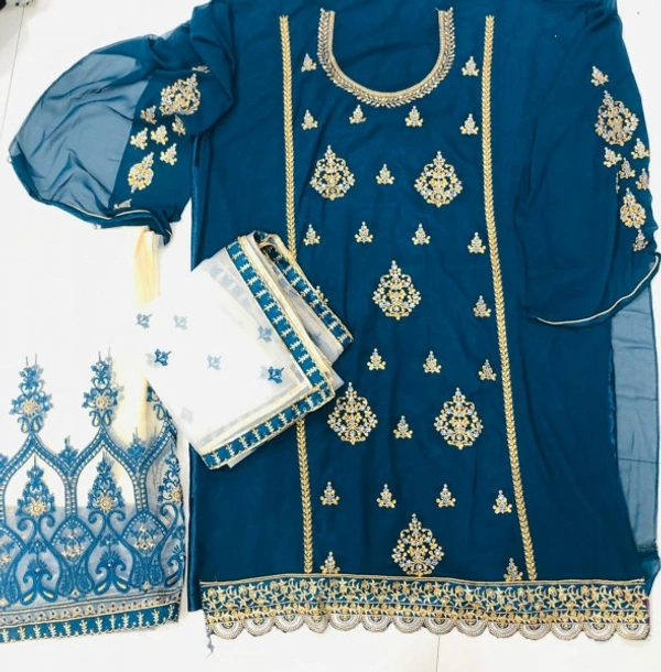 Charmlook Ladies VIP Pakistani Suit - Multicolour, semi stitched Free Full size