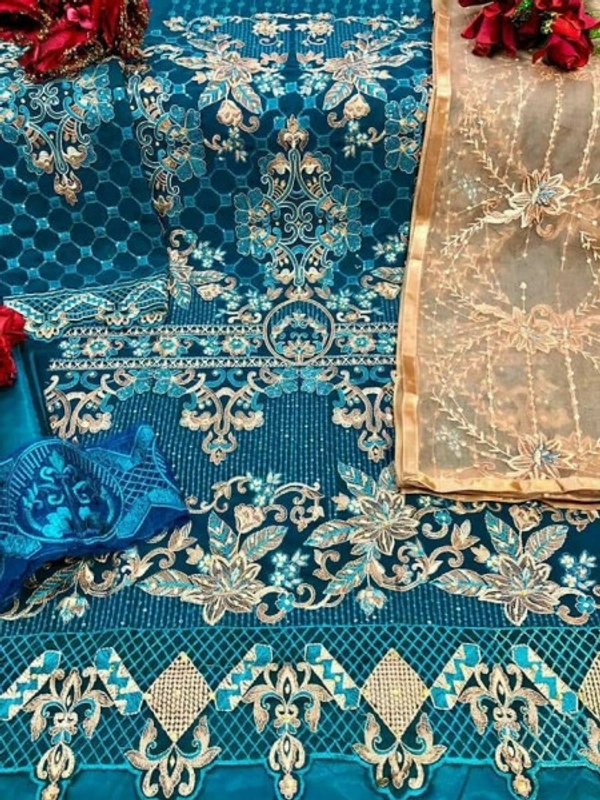 Charmlook Ladies Designer VIP Pakistani Suit - Multicolour, Free