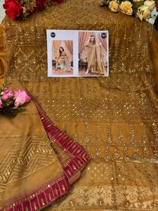 Charmlook Ladies Golden Designer Pakistani Suit - Multicolour, As in Description