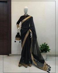 Stylolook Brand/Aristocrat Saree With Blouse - Black, Maroon,Black Grey,light Blue,Blue,Green,Grey,olive,Mehandi,Royal Blue, M,L,XL