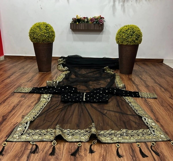 Stylolook Brand/Aristocrat Saree With Blouse - Black, Maroon,Black Grey,light Blue,Blue,Green,Grey,olive,Mehandi,Royal Blue, M,L,XL