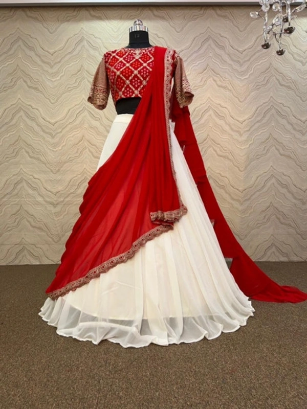 Charamlook Bridal Lehanga Choli - Red+ white combination, 44