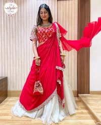 Charamlook Bridal Lehanga Choli - Red+ white combination, 44