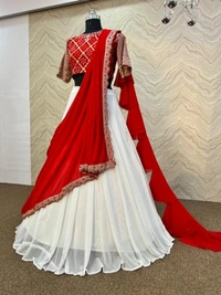 Charamlook Bridal Lehanga Choli - Red+ white combination, 44