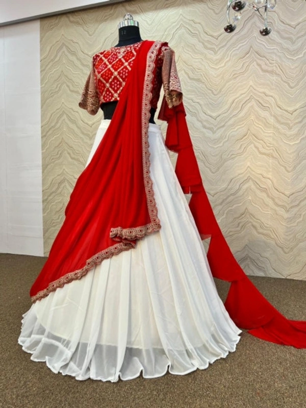 Charamlook Bridal Lehanga Choli - Red+ white combination, 44