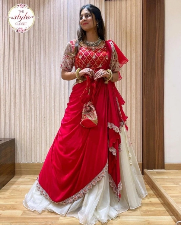 Charamlook Bridal Lehanga Choli - Red+ white combination, 44