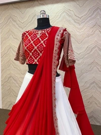 Charamlook Bridal Lehanga Choli - Red+ white combination, 44
