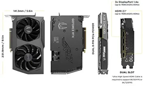 Zotac ZOTAC GAMING GeForce RTX 3070 Twin Edge OC 8GB GDDR6 256-bit 14 Gbps PCIE 4.0 Gaming Graphics Card, IceStorm 2.0 Advanced Cooling, White LED Logo Lighting, ZT-A30700H-10P - black