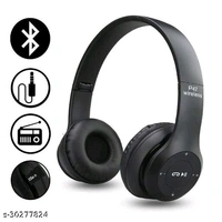 P47 Wireless Bluetooth Sports Headphone With Microphone Stereo FM,SD Card Support - Black, Free 
