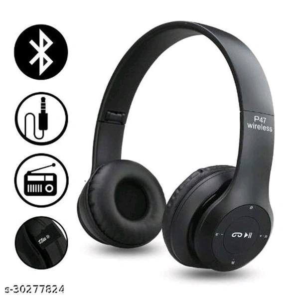 P47 Wireless Bluetooth Sports Headphone With Microphone Stereo FM,SD Card Support - Black, Free 