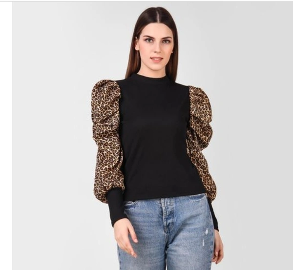Gathered Sleeves Top - Black , S  M  L