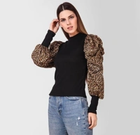 Gathered Sleeves Top - Black , S  M  L