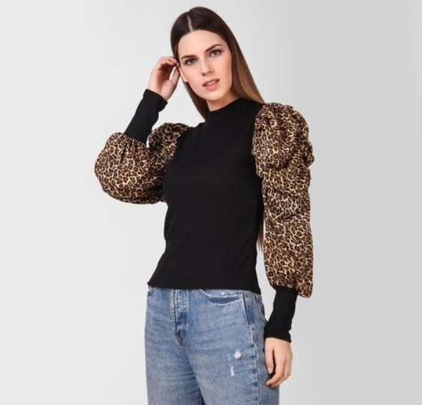 Gathered Sleeves Top - Black , S  M  L