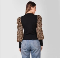Gathered Sleeves Top - Black , S  M  L