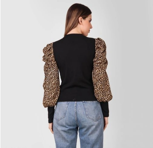 Gathered Sleeves Top - Black , S  M  L